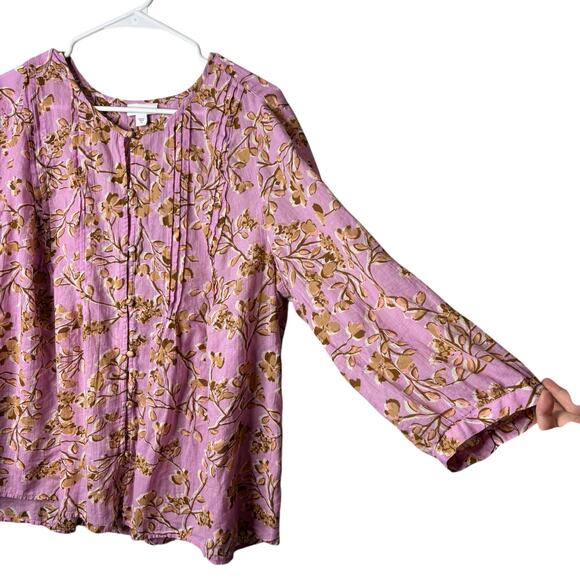 J.Jill Printed A-line pintucked Top Blouse Boho Cottagecore Shabby Chic Trendy - Picture 5 of 14